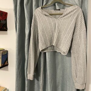 Grey Long Sleeve Crop Sweater